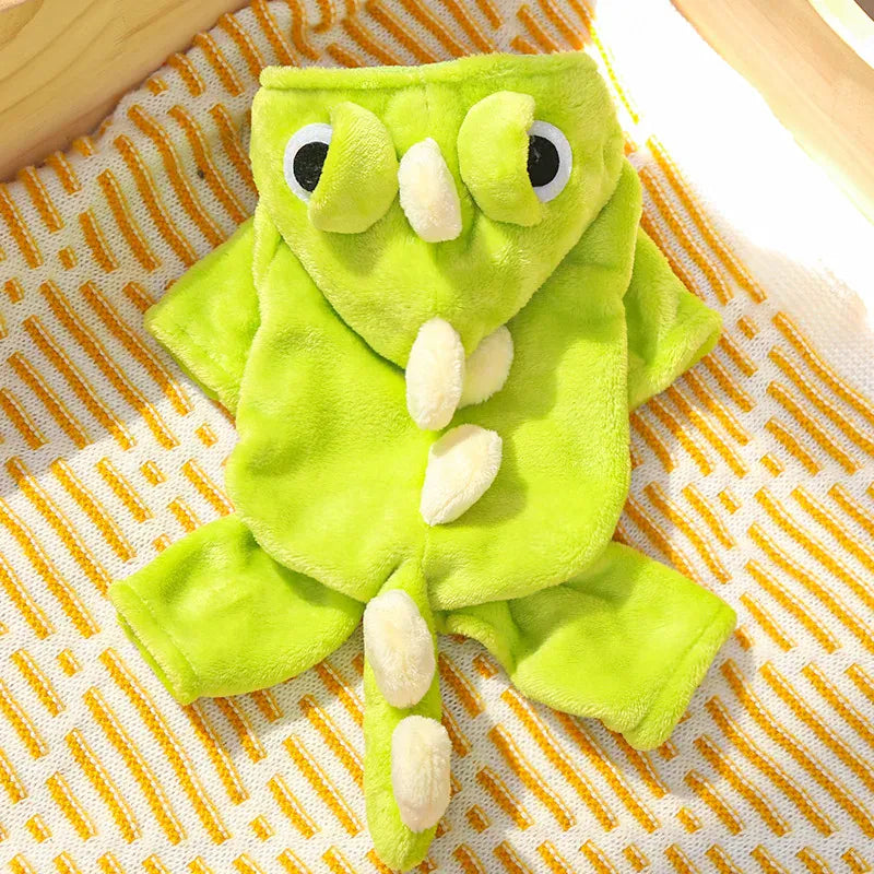 Dinosaur Transforming Dog Clothes - Flannel Winter Jumpsuit with Fun Costume Design