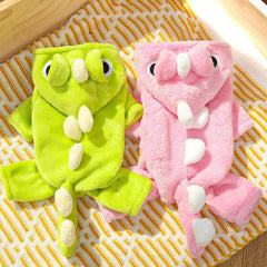 Dinosaur Transforming Dog Clothes - Flannel Winter Jumpsuit with Fun Costume Design