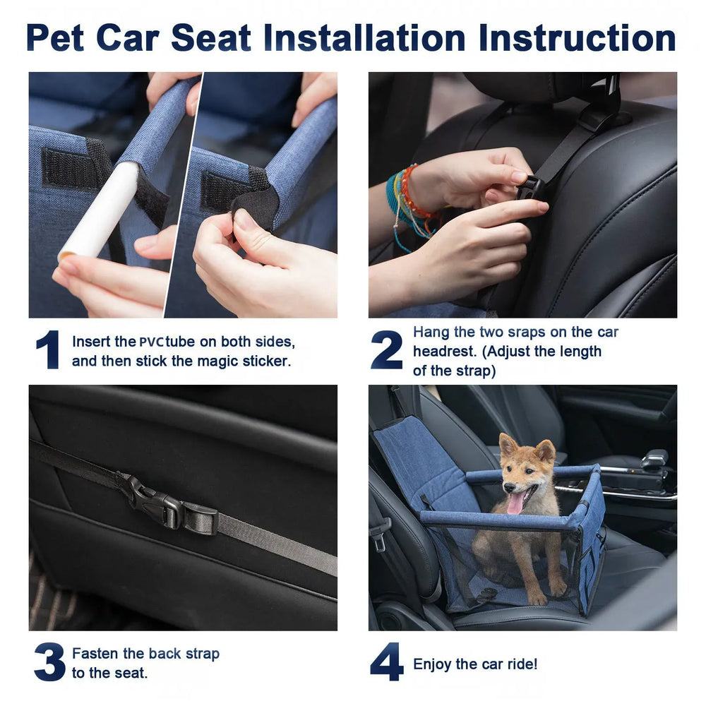 Dog Car Booster Seat - Foldable Travel Safety Seat for Small & Medium Dogs