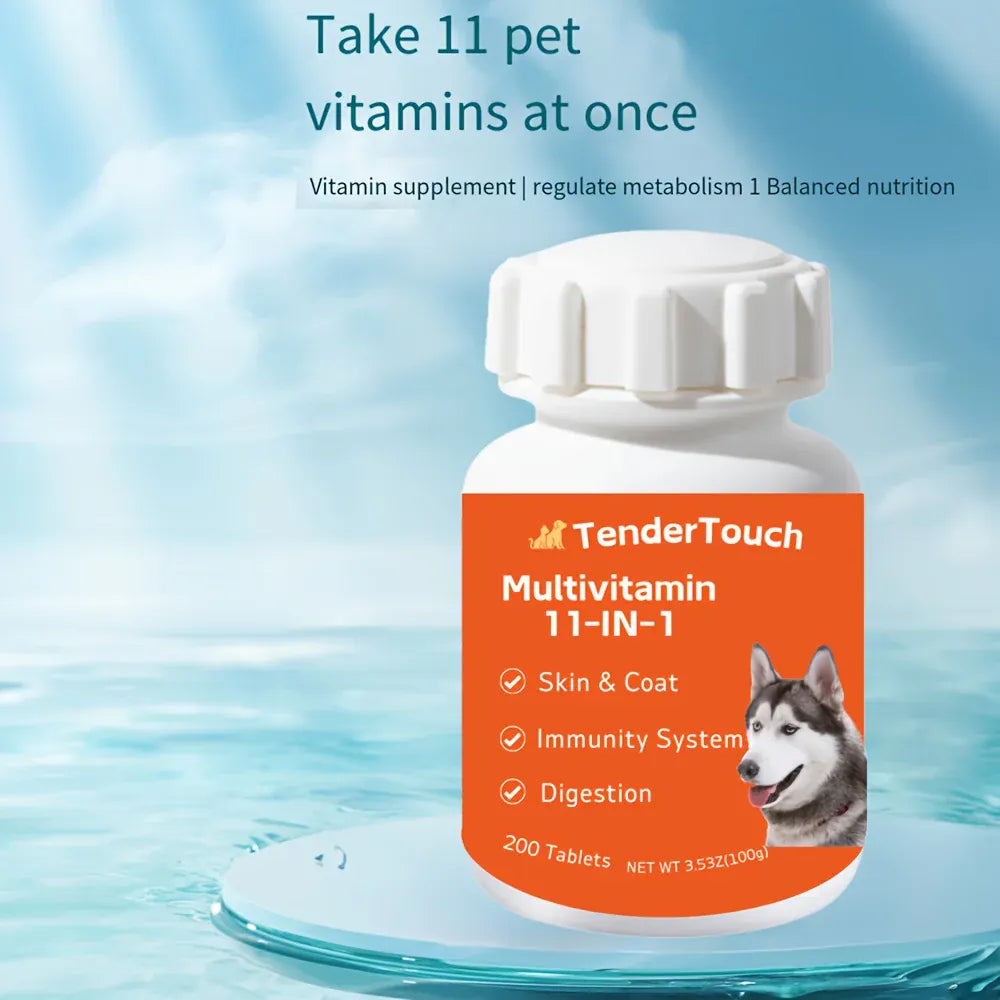 Dog & Cat Multivitamin 200 Tablets - Complete Daily Vitamins for All Life Stages, Senior & Puppy Supplement with Essential Nutrients