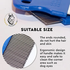 Dog Grooming Comb for Tear Stains & Mucus Removal | Gentle Eye Crust Cleaner | Daily Pet Care Set of 2