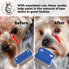 Dog Grooming Comb for Tear Stains & Mucus Removal | Gentle Eye Crust Cleaner | Daily Pet Care Set of 2