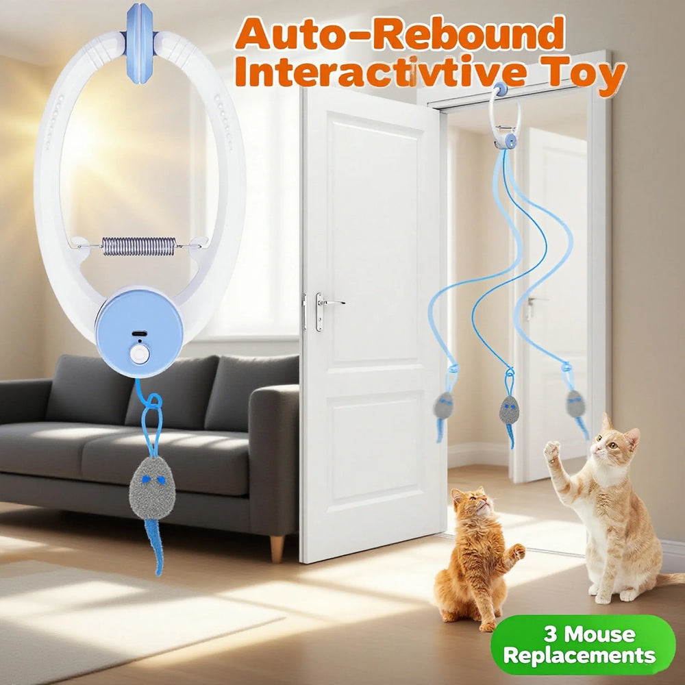 Door HanginDoor Hanging Auto-Rebound Cat Toy | Retractable Kitten Teaser with 3 Colorful Mice | Interactive Indoor Cat Exercise Toyg Auto-Rebound Cat Toy, Retractable Kitten Teaser with 3 Colorful Mice, Interactive Pet Play Toy for Indoor Cats