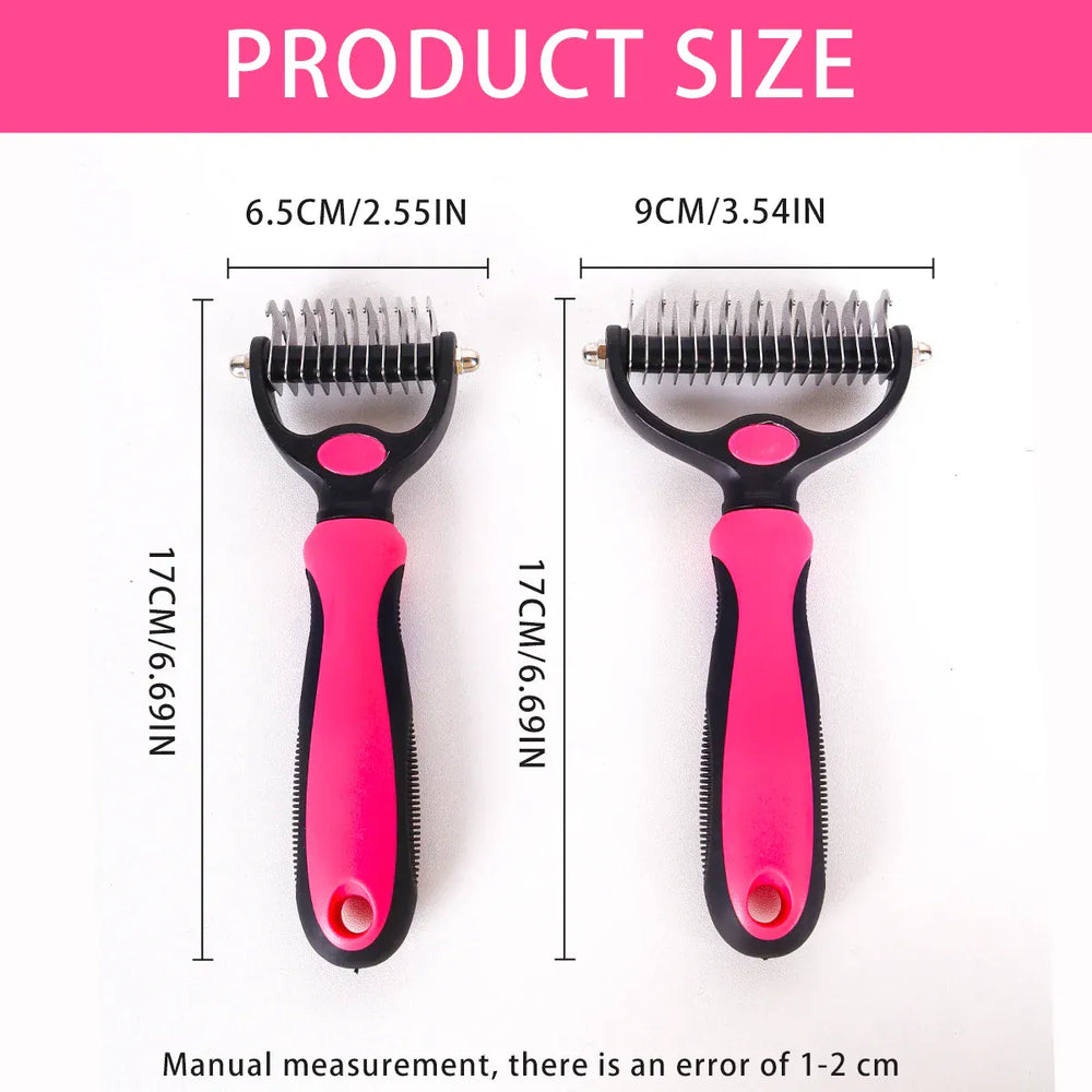 Double Sided Pet Grooming Brush - Stainless Steel Shedding & Dematting Undercoat Rake for Dogs and Cats