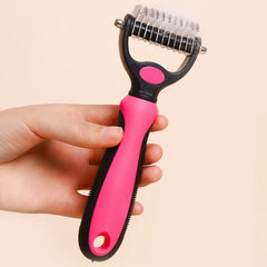 Double Sided Pet Grooming Brush - Stainless Steel Shedding & Dematting Undercoat Rake for Dogs and Cats
