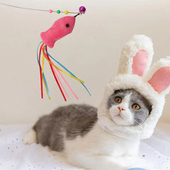 Elastic Cat Teaser Wand Toy | Interactive Plush Fish Stick | Funny Kitten Play Toy
