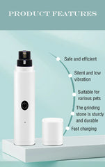 Electric Pet Nail Grinder - Rechargeable USB Dog & Cat Nail Clipper with LED Light, 2 Speeds & 3 Grinding Heads, Quiet Paws Grooming Tool