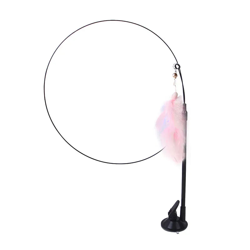 Feather Teaser Stick for Cats - Suction Cup Mount Interactive Bird Toy Safe