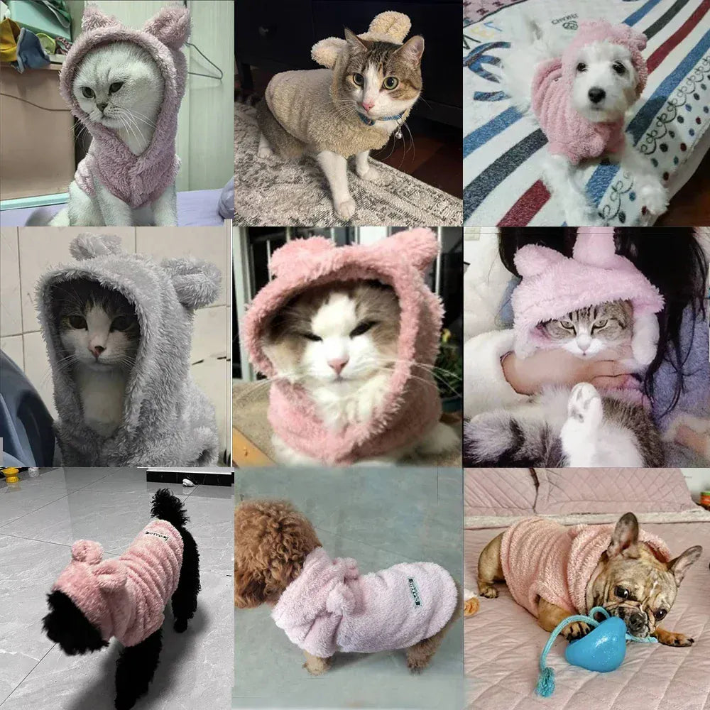 Fleece Pet Hoodie - Winter Cat & Dog Sweater for Small Breeds