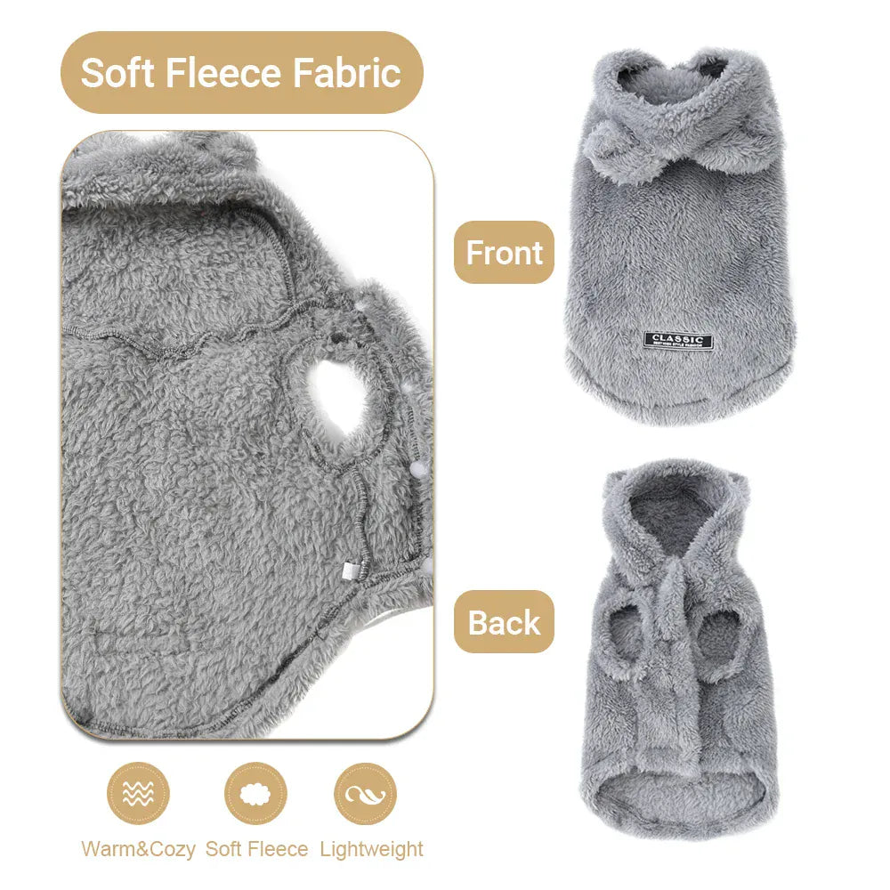 Fleece Pet Hoodie - Winter Cat & Dog Sweater for Small Breeds
