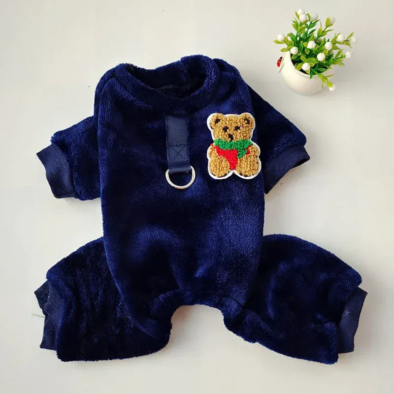 Fleece Warm Pet Clothes – Winter Dog Jumpsuit Pajamas | Pomeranian & Small Dog Nightshirt | Cozy Puppy & Cat Overalls Pijamas