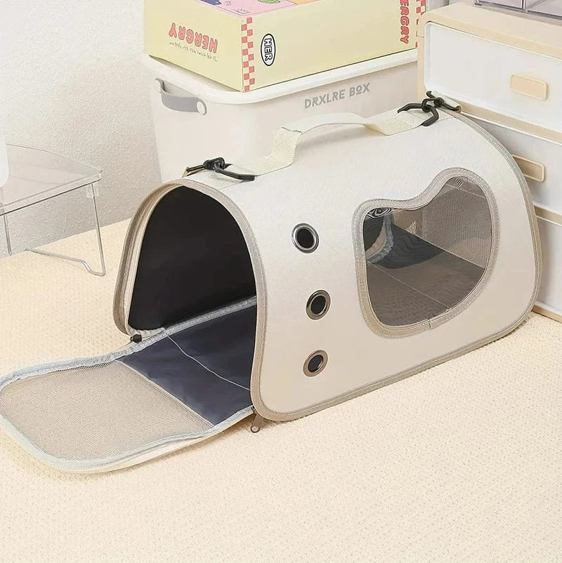 Foldable Pet Carrier Bag for Small Dogs & Cats - Portable Breathable Shoulder Cat Bag, Outdoor Travel Kitten Carrying Sling (40x26x22cm)