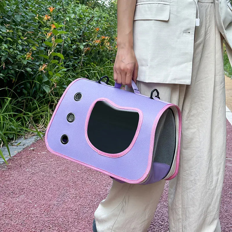 Foldable Pet Carrier Bag for Small Dogs & Cats - Portable Breathable Shoulder Cat Bag, Outdoor Travel Kitten Carrying Sling (40x26x22cm)