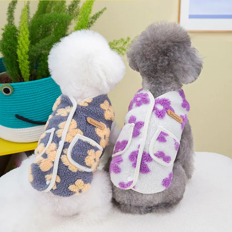 Full Print Flower Pet Vest – Autumn & Winter Fashion Dog Coat | Cozy Two-Legged Puppy Cardigan for Small Dogs