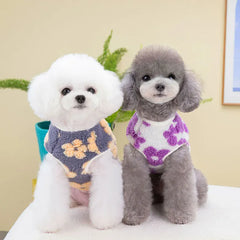 Full Print Flower Pet Vest – Autumn & Winter Fashion Dog Coat | Cozy Two-Legged Puppy Cardigan for Small Dogs