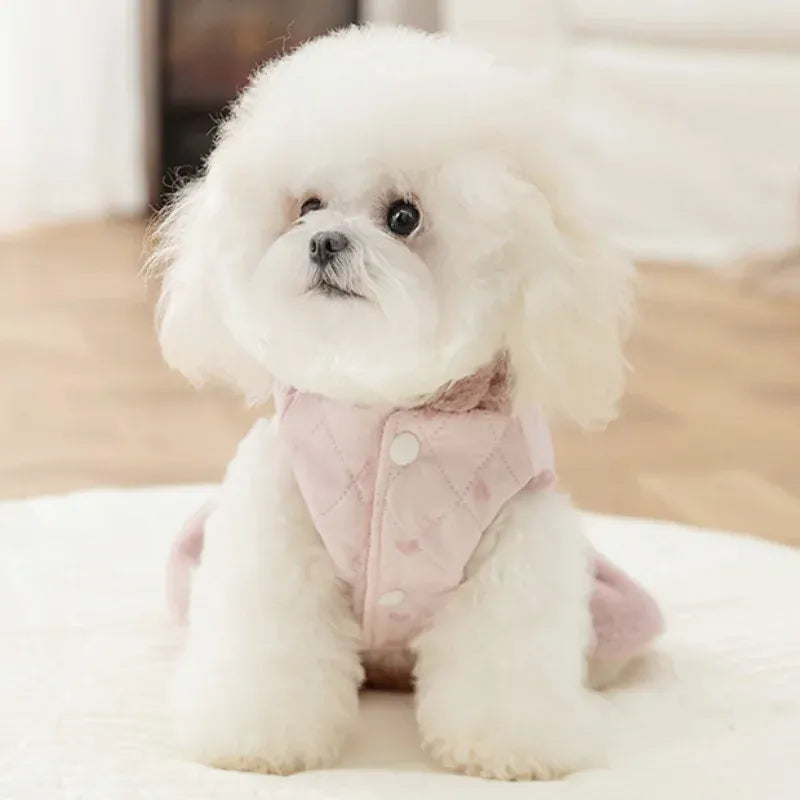 Heart Print Dog Down Jacket – Winter Warm Luxury Puppy Coat | Soft Cotton Dress for Small Dogs & Cats | Cute Chihuahua Outfit