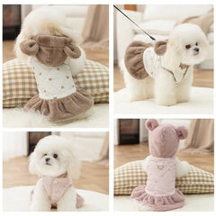 Heart Print Dog Down Jacket – Winter Warm Luxury Puppy Coat | Soft Cotton Dress for Small Dogs & Cats | Cute Chihuahua Outfit