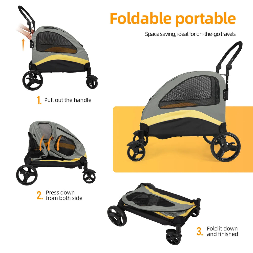 Heavy Duty Dog Stroller - 4-Wheel Foldable Carrier for Large Pets Up to 65kg