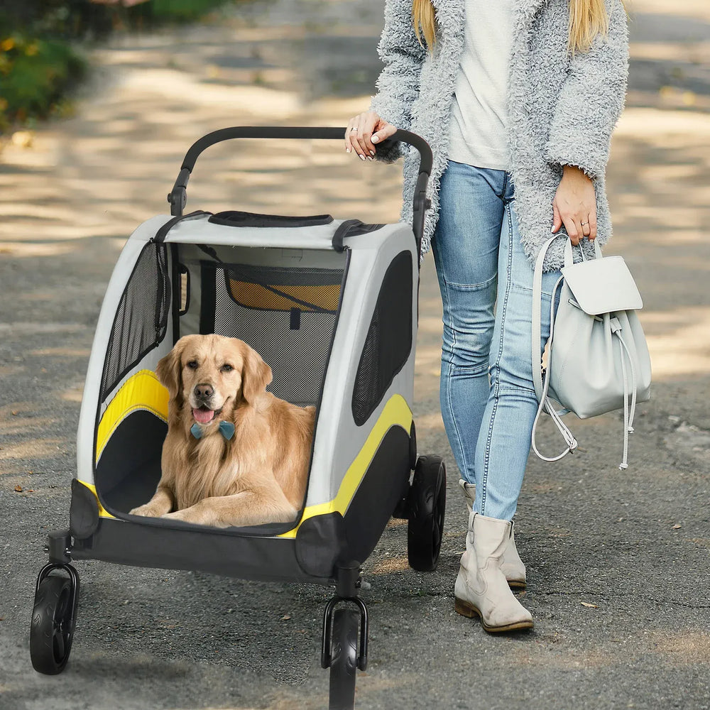 Heavy Duty Dog Stroller - 4-Wheel Foldable Carrier for Large Pets Up to 65kg
