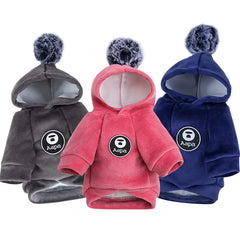 Hooded Velvet Dog Sweater - Cartoon Two-Leg Pet Jacket for All Seasons
