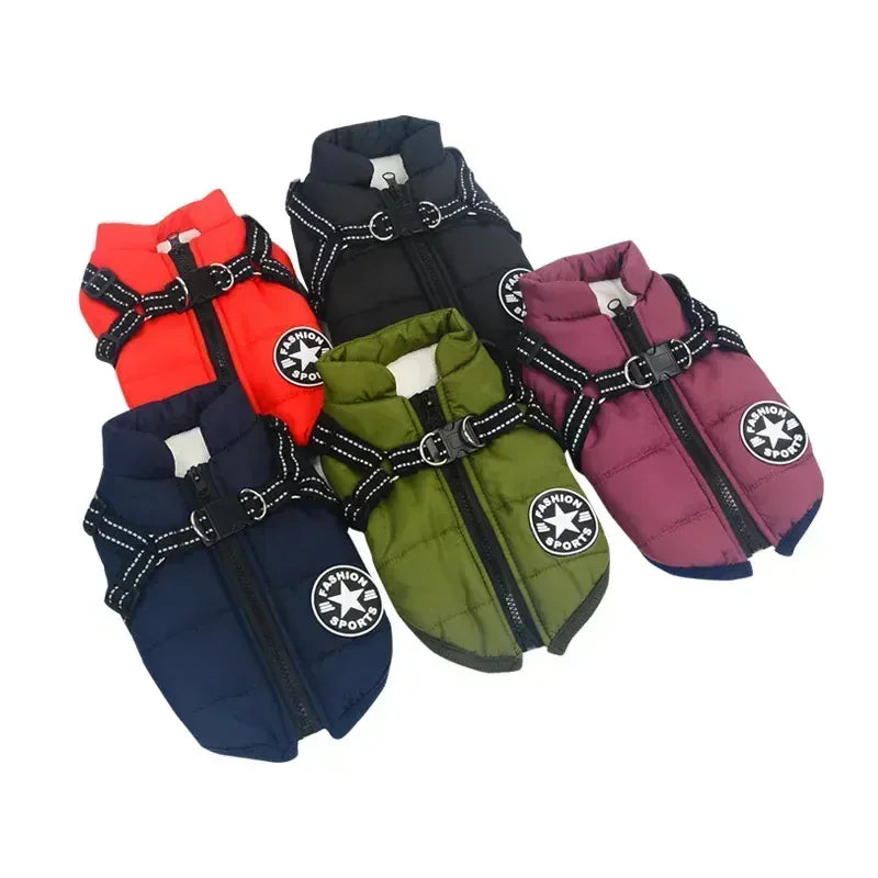Integrated Dog Jacket & Harness - Waterproof Winter Coat for All Seasons