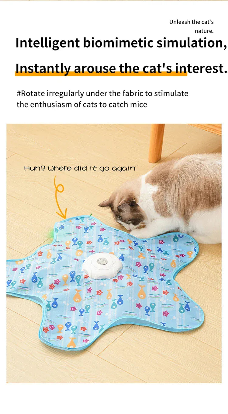 Interactive Hide & Seek Cat Toy | Motion-Activated Squeaky Mouse + Concealed Feather Teaser | Indoor Hunting Exercise Toy