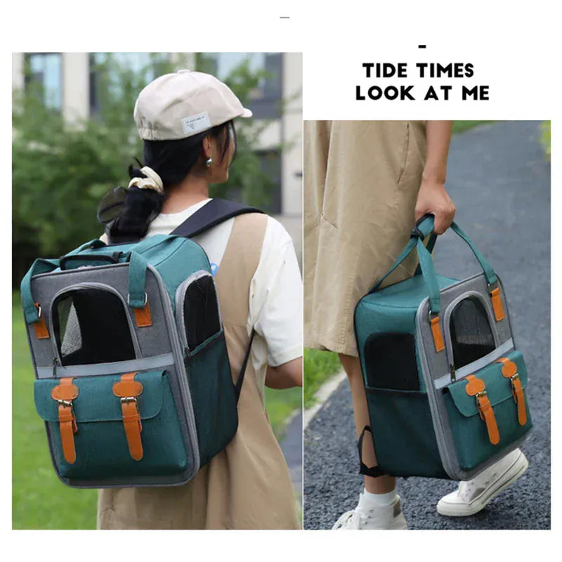 Large Cat Carrier Backpack - Three-Sided Breathable Pet Travel Bag with Sun Protection, Thickened Wear-Resistant Pet Luggage