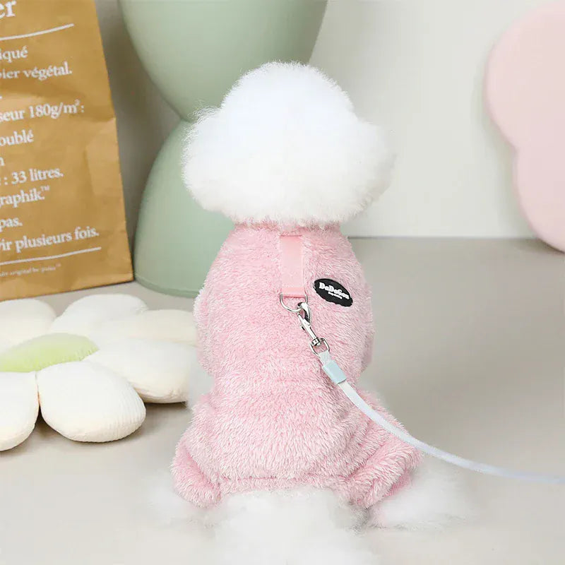 Leash-Attachable Plush Dog Sweater Jacket | Winter Warm Pet Clothes for Small Dogs, Chihuahuas & Teddy Outfits