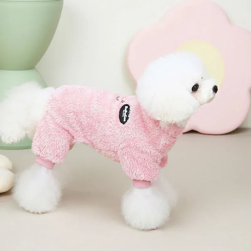 Leash-Attachable Plush Dog Sweater Jacket | Winter Warm Pet Clothes for Small Dogs, Chihuahuas & Teddy Outfits