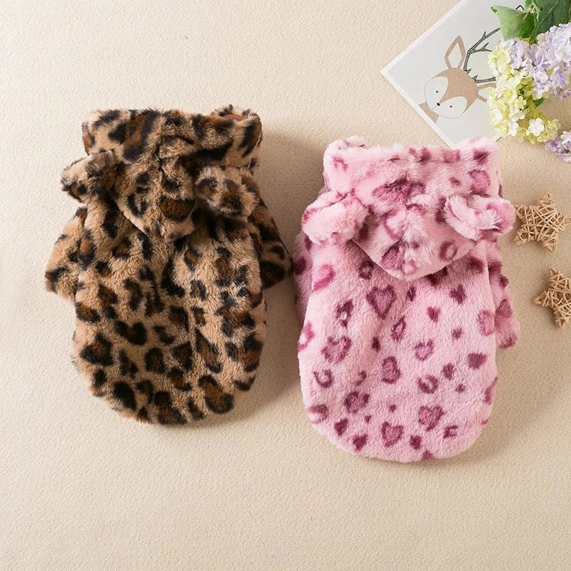 Leopard Print Winter Pet Jacket – Thickened Warm Coat for Small & Medium Dogs & Cats | Autumn/Winter Plush Pet Clothing