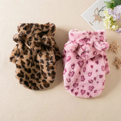Leopard Print Winter Pet Jacket – Thickened Warm Coat for Small & Medium Dogs & Cats | Autumn/Winter Plush Pet Clothing