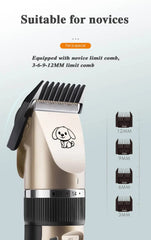 Low-Noise Dog Clippers - Rechargeable Pet Grooming Kit with 4 Guide Combs