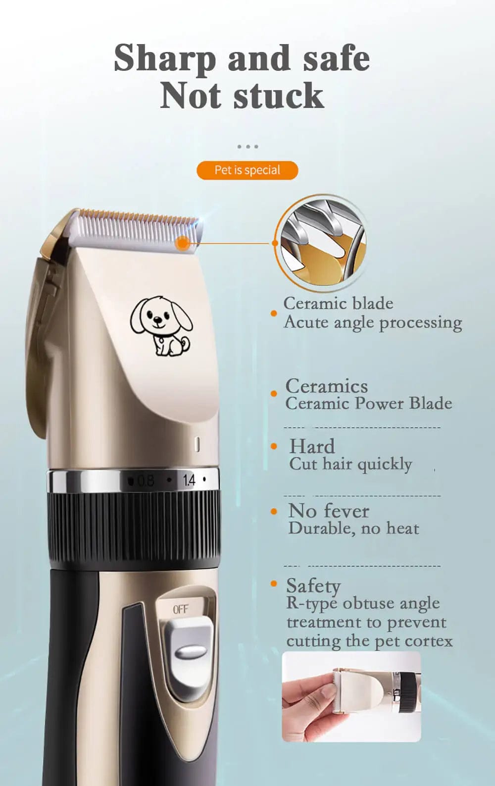 Low-Noise Dog Clippers - Rechargeable Pet Grooming Kit with 4 Guide Combs