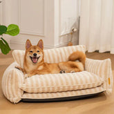 Luxury Striped Lambswool Pet Sofa - Double Layer Couch for Dogs & Cats