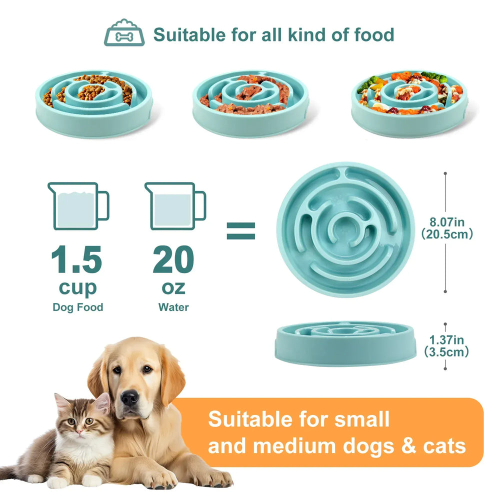 Maze Pattern Slow Feeder Bowl - Anti-Gulping Puzzle Dish for Dogs & Cats