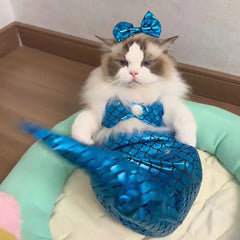 Mermaid Cat Halloween Costumes Sparkly Cosplay Dog Clothes Outfit for Small Kitten Birthday Party Dressing Up Pet Costumes Cos