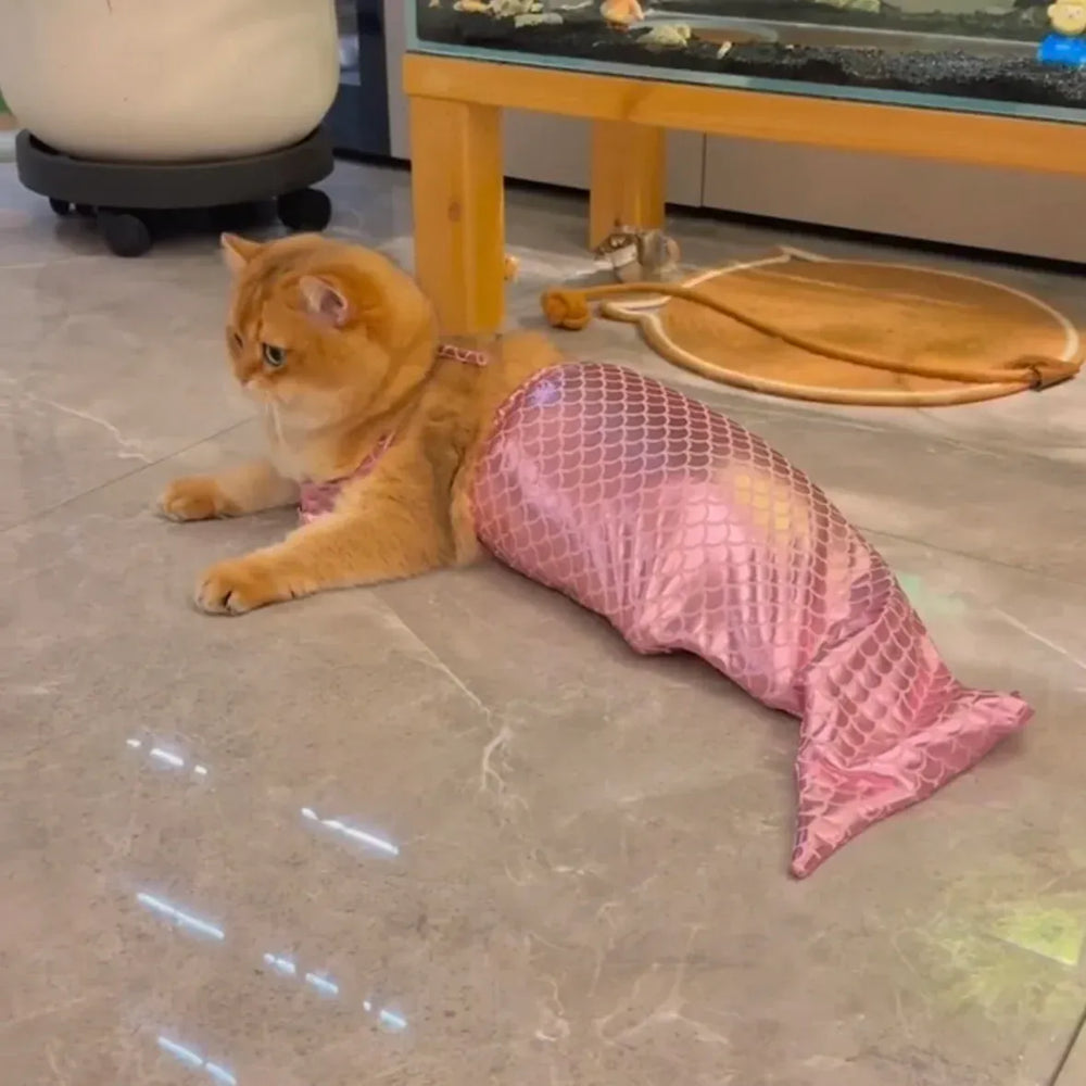 Mermaid Cat Halloween Costumes Sparkly Cosplay Dog Clothes Outfit for Small Kitten Birthday Party Dressing Up Pet Costumes Cos