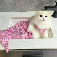 Mermaid Cat Halloween Costumes Sparkly Cosplay Dog Clothes Outfit for Small Kitten Birthday Party Dressing Up Pet Costumes Cos