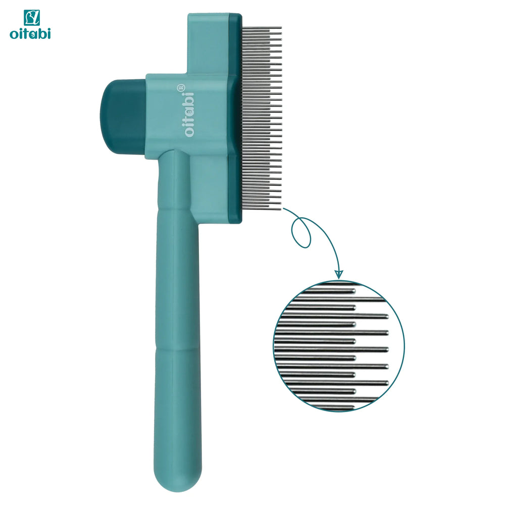 Oitabi Self-Cleaning Flea Comb for Dogs & Cats - Fine Tooth Pet Comb with Release Button, 2-Pack Grooming Tool for Flea Removal & Detangling