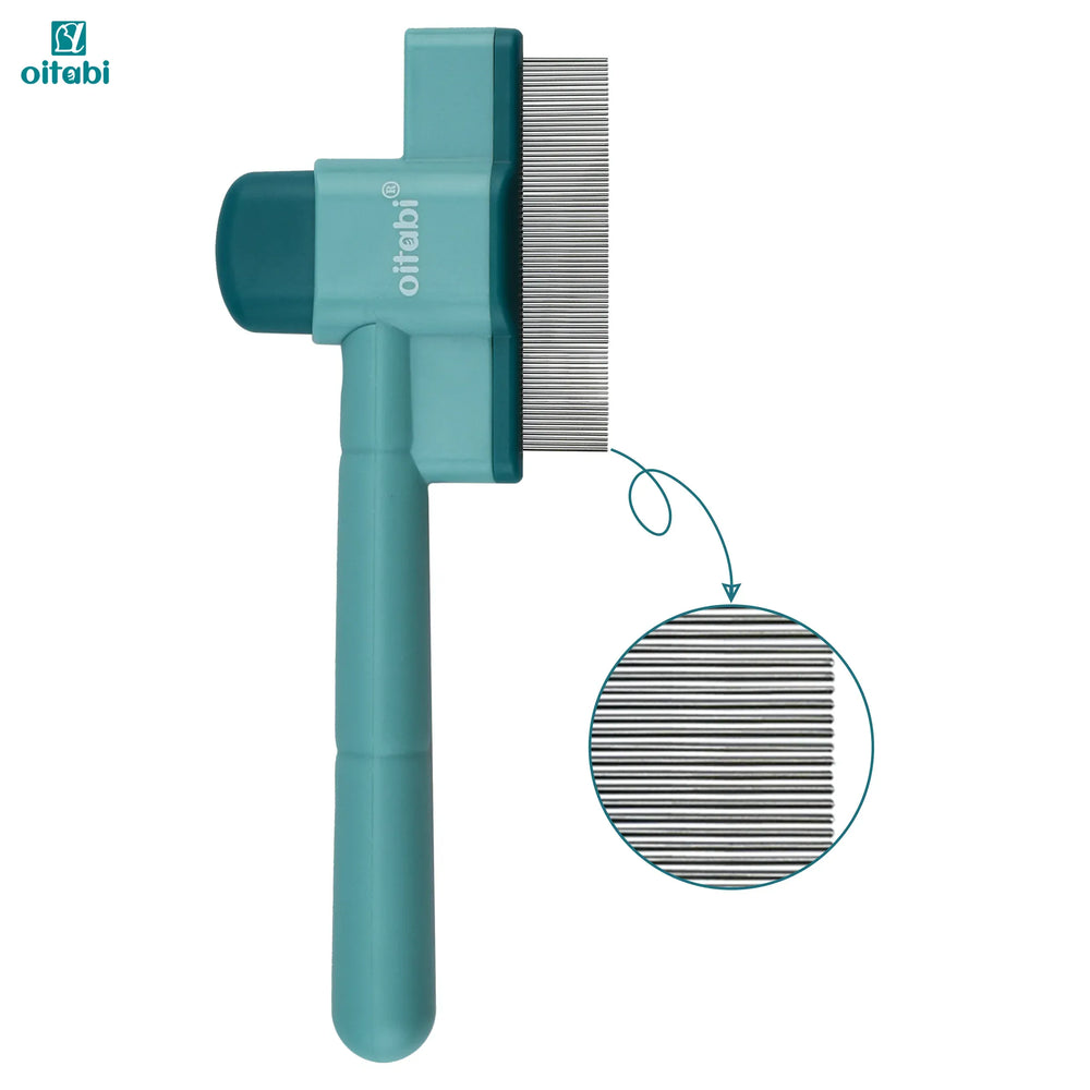 Oitabi Self-Cleaning Flea Comb for Dogs & Cats - Fine Tooth Pet Comb with Release Button, 2-Pack Grooming Tool for Flea Removal & Detangling