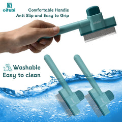 Oitabi Self-Cleaning Flea Comb for Dogs & Cats - Fine Tooth Pet Comb with Release Button, 2-Pack Grooming Tool for Flea Removal & Detangling