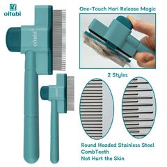 Oitabi Self-Cleaning Flea Comb for Dogs & Cats - Fine Tooth Pet Comb with Release Button, 2-Pack Grooming Tool for Flea Removal & Detangling