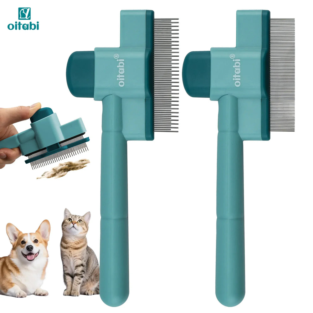 Oitabi Self-Cleaning Flea Comb for Dogs & Cats - Fine Tooth Pet Comb with Release Button, 2-Pack Grooming Tool for Flea Removal & Detangling