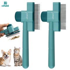 Oitabi Self-Cleaning Flea Comb for Dogs & Cats - Fine Tooth Pet Comb with Release Button, 2-Pack Grooming Tool for Flea Removal & Detangling