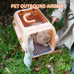 Outdoor Portable Cat Carrier Box - Large Capacity Aviation Pet Transport Cage, Breathable Solid Plastic Travel Crate for Cats & Small Dogs