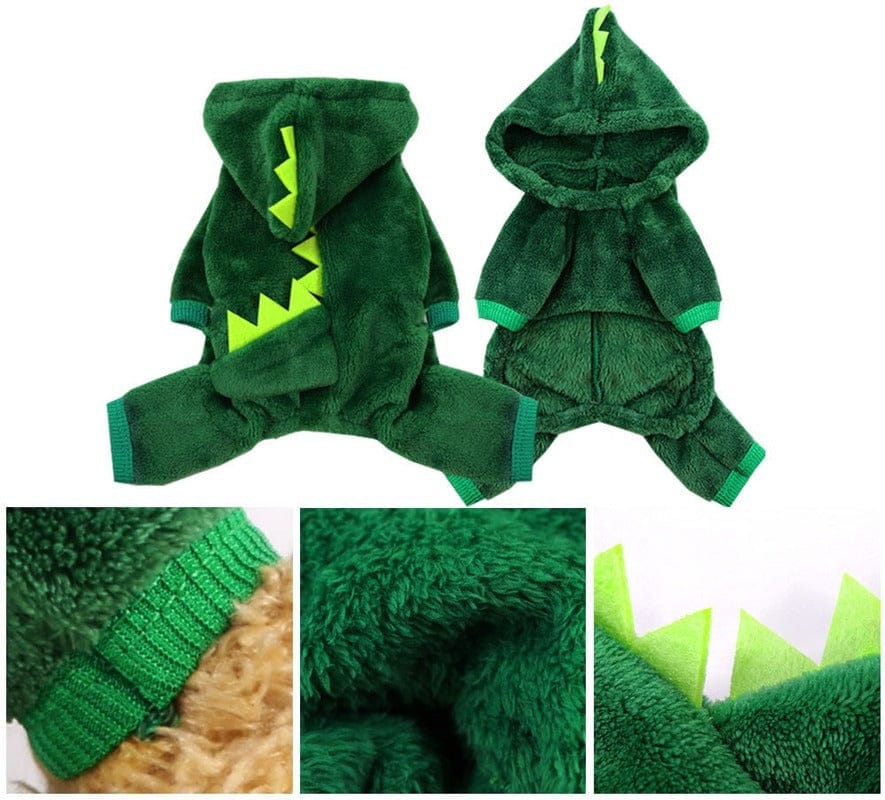Pet Dinosaur Costume | Funny Halloween Cat & Dog Clothes | Winter Warm Fleece Hoodie for Small Dogs & Cats