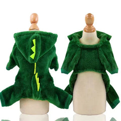 Pet Dinosaur Costume | Funny Halloween Cat & Dog Clothes | Winter Warm Fleece Hoodie for Small Dogs & Cats