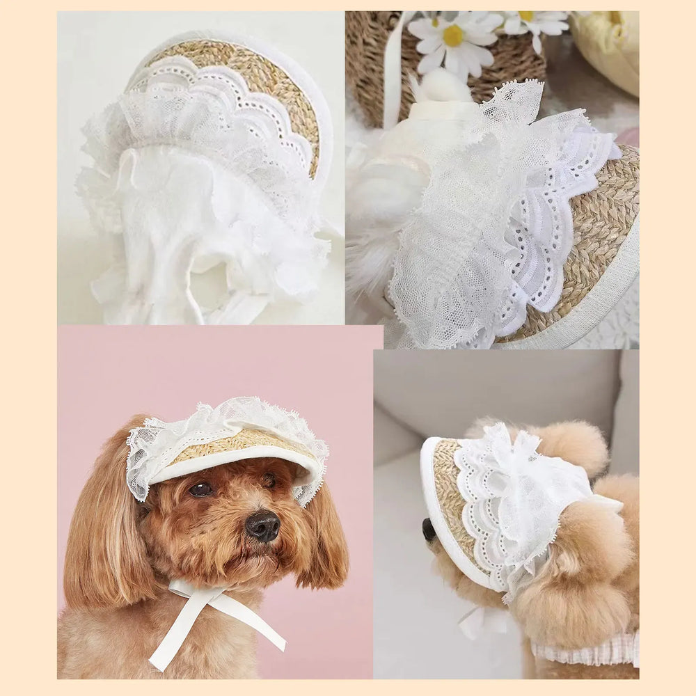 Pet Sun Hat with Bow – Adjustable Summer Sunshade Hat for Dogs & Cats
