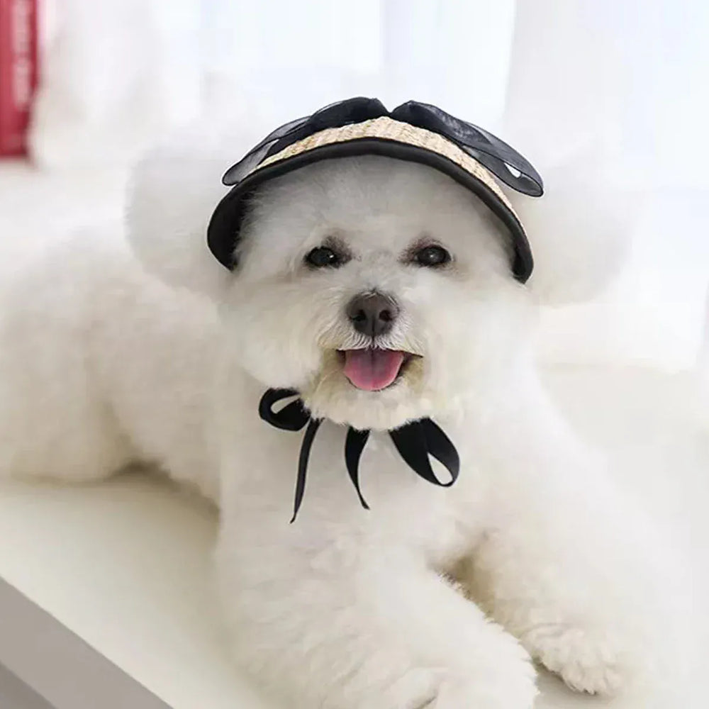 Pet Sun Hat with Bow – Adjustable Summer Sunshade Hat for Dogs & Cats