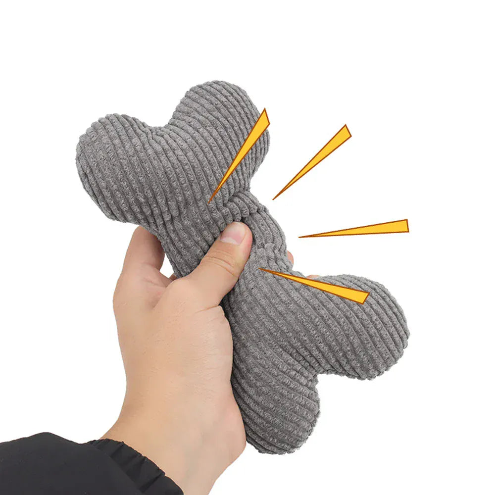Plush Bone Dog Toy - Small Puppy Squeaky Chew Toy with Multiple Squeakers